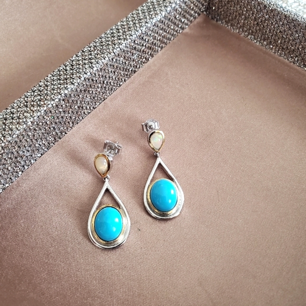 Sterling Silver Turquoise and Opal dangle Earrings